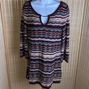 🔶White House Black Market Brown Casual Dress  Gold Accent Keyhole Size Large